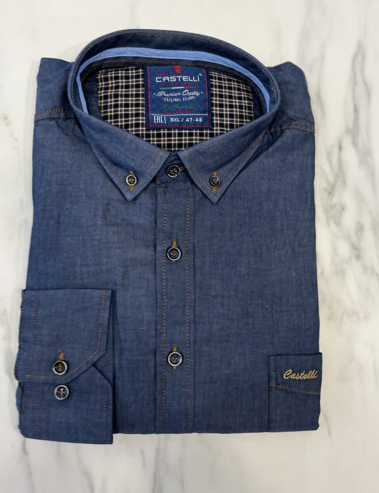 CASTELLI Ανδρικό με denim όψη μακρυμάνικο πουκάμισο με γιακά CA2525